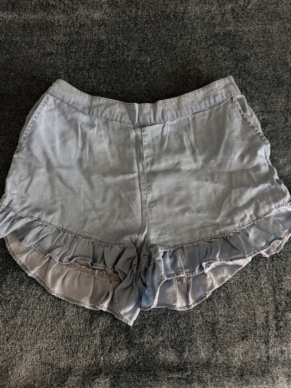 Light Blue Ruffle Hem Women's Shorts